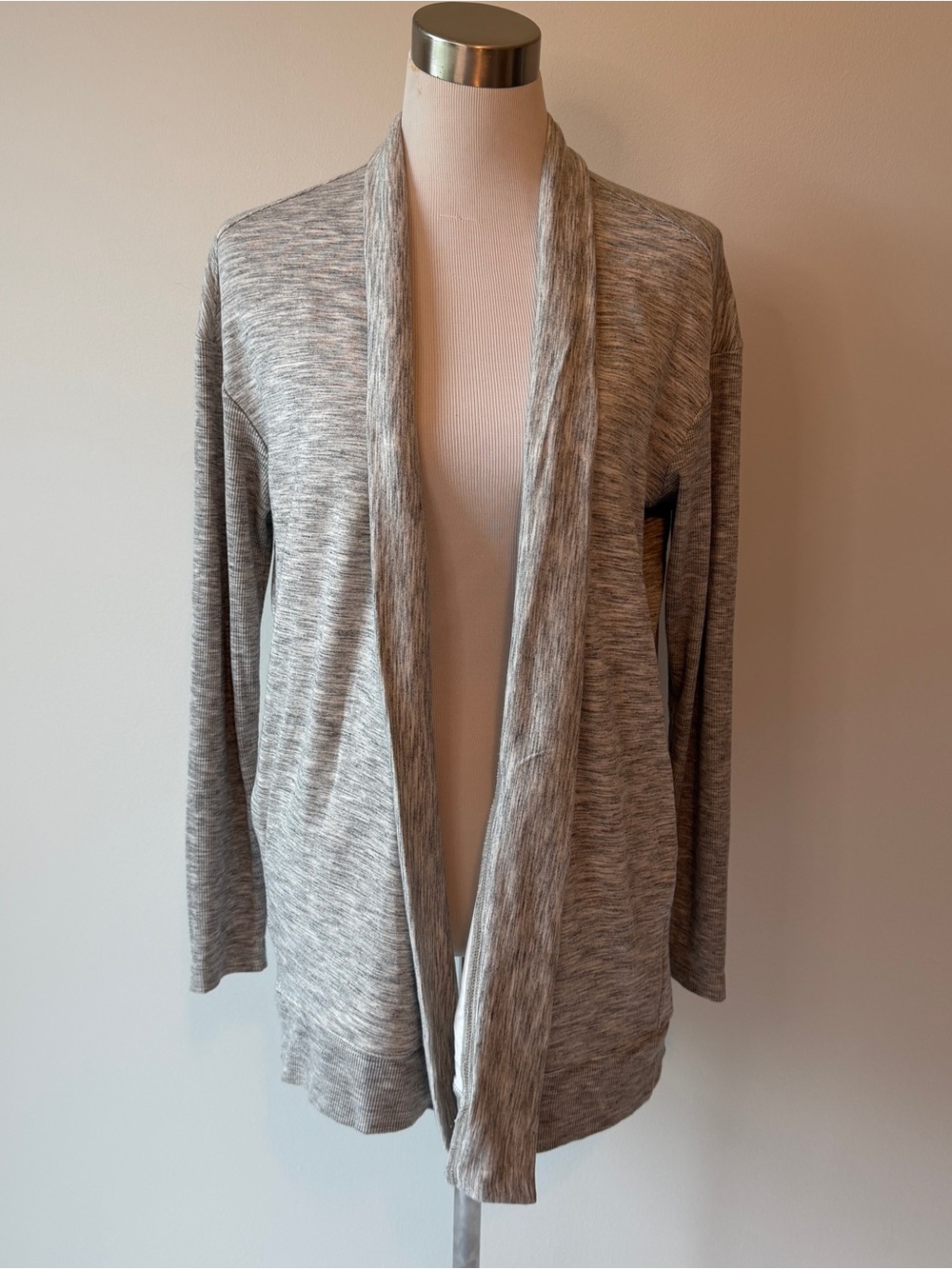 Zella Grey Marled Fleece Open Shawl Collar Cardigan Wrap Long Sleeve Ballerina S
